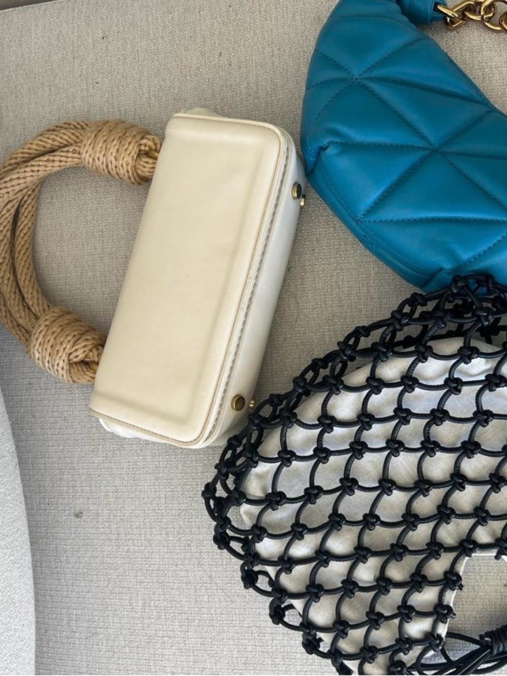 Cream Mini Top-Handle Bag with Rope Detail